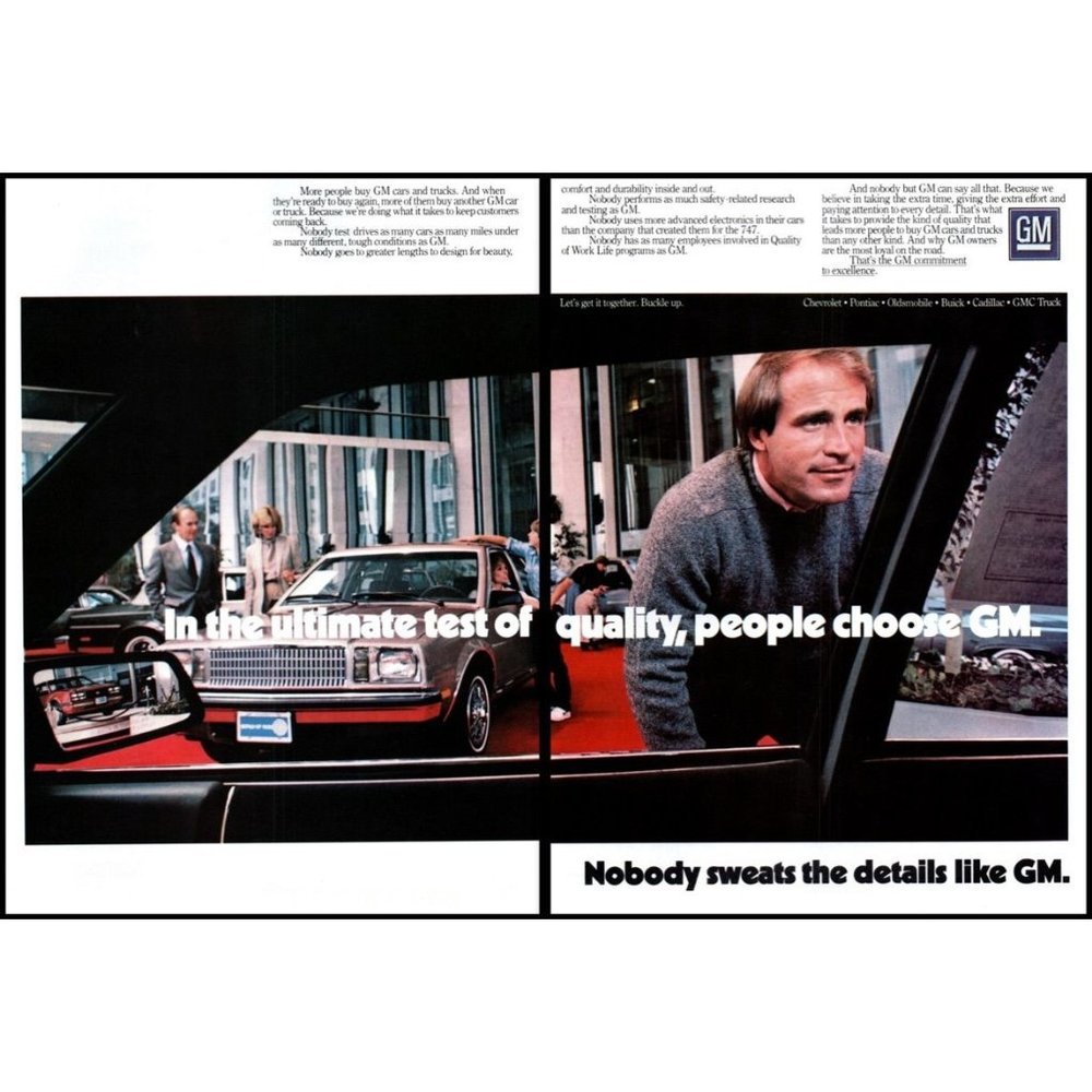 1983 GM General Motors Car Showroom 2 Page Vintage Print Ad Red Carpet Wall Art